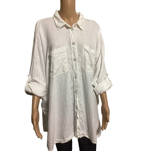 American Eagle Outfitters Tops - American Eagle Oversized White Button Down Shirt Cotton Linen Blend L